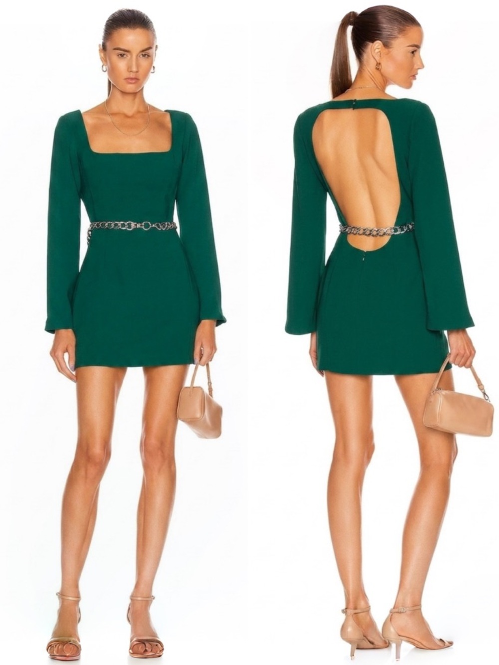 Atoir Plainsphere Open Back Chain Belt Mini Dress in Ivy Sz 4 NWT